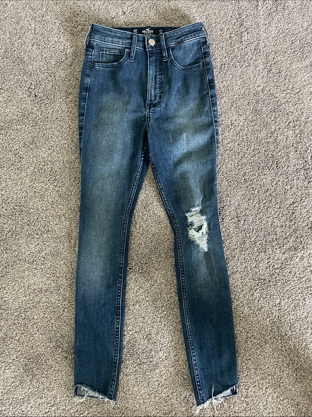 Hollister Dark Blue Skinny Jeans with Distressed Knee